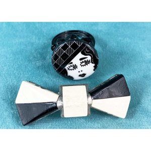 VERY DECO 20s Enamel Bow Pin + Modern Flapper Girl Ring